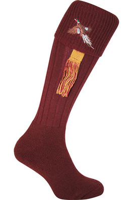 Mens Pheasant Shooting Socks with Garters - Burgundy