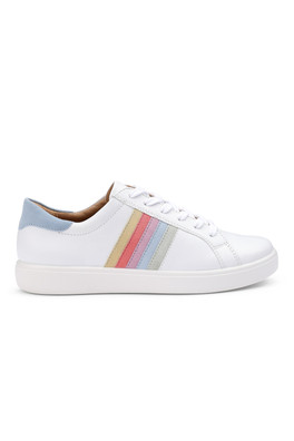 Switched Women's Regular Fit Suede/Leather Trainer - White-Pastel Multi