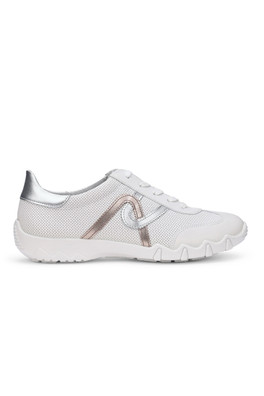 Marianne Women's Regular Fit Leather Trainer - White-Metallic