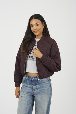 Diamond Quilted Womens Bomber Jacket - Burgundy