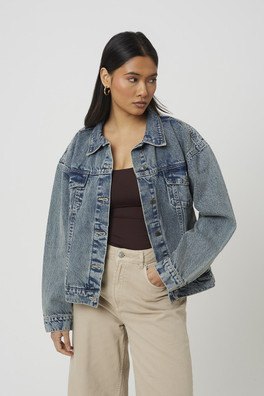 Oversized Womens Denim Jacket - Mid Blue