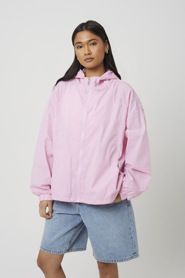 Crinkle Windbreaker Womens Jacket Bungee Hem - Pink
