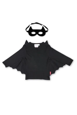 Kids 100% Cotton Batwing T-Shirt & Mask Costume - Black