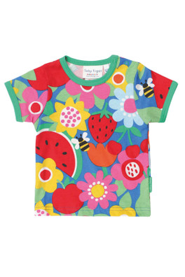 Kids 100% Cotton Fruit Flower Print T-Shirt - Multi