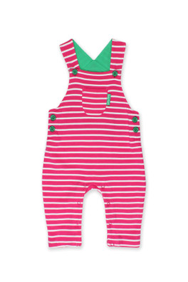 Baby 100% Cotton Pink Breton Stripe Dungarees - Pink