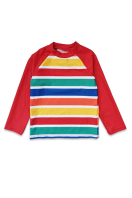 Kids Happy Stripe Print Swim Rash Vest - Multi