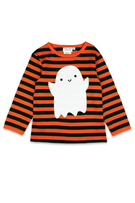 Kids 100% Cotton Happy Ghost Applique T-Shirt - Orange