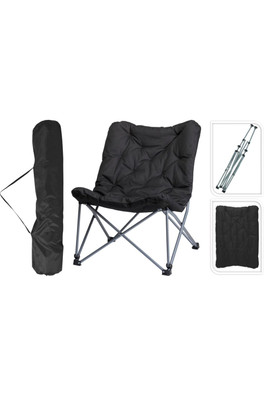 Padded Folding Moon Camping Chair + Carry Bag - Black