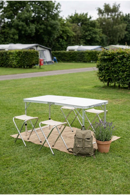 Portable Height Adjustable Camping Table - White