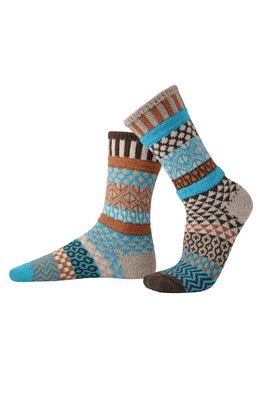 Unisex Mismatched Striped Pattern Crew Wool Sock - Walnut