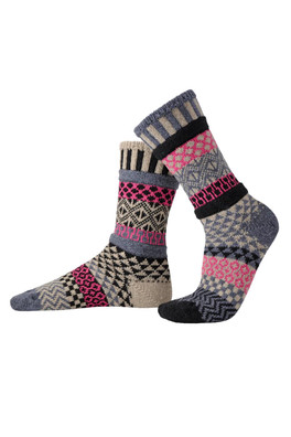 Unisex Mismatched Striped Pattern Crew Wool Sock - Dogwood