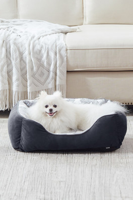 Non-Slip Soft Plush Washable Pet Sleeping Bed - 63*53*20cm-Grey + Black