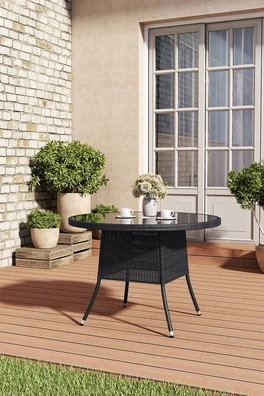 Garden Wicker Tempered Glass Table - Black