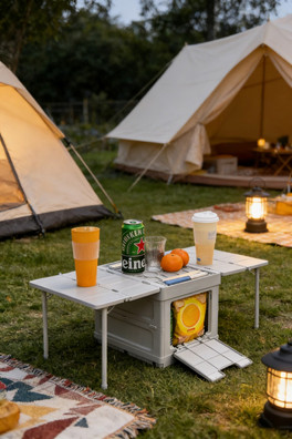 Outdoor Camping Storage Box Expanding Table - Grey