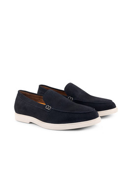 San Mauro Mens Suede Leather Apron Loafers - Navy