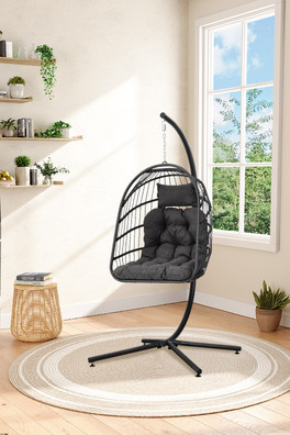Hanging Swing Egg Chair with Armless Cushion - 109*84cm-Dark Grey