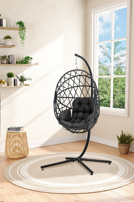 Hanging Swing Egg Chair with Armless Cushion - 115*85cm-Dark Grey