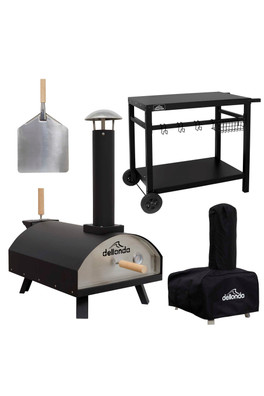 Wood-Fired Pizza Oven, Cover & Trolley Bundle - Black/Stainless Steel