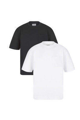 2-Pack Oversized Mens Heavy Duty T-Shirts Pocket - Black