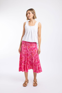 Cresento Womens Printed Asymmetric Slit Skirt - Hot Pink