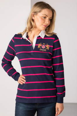 Ruby II Womens Striped Rugby Shirt - Navy/Bonbon