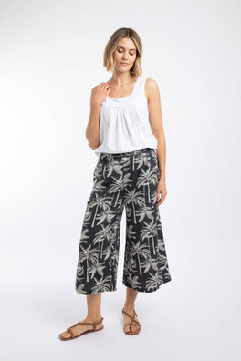 Mossa Womens Printed Linen Rich Culottes - Black
