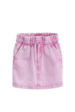 Garment-Washed Denim Kids Mini Skirt - Pink