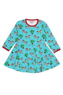 Kids 95% Cotton Horse Print Skater Dress - Blue