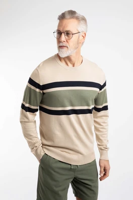 Ryker Mens Stripe Crew Neck Jumper - Oyster