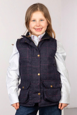 Wrelton Girls Tweed Waistcoat - Navy/Tweed