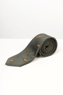 Danby Mens Flying Pheasant Shooting Tie - Pheasant Dark Green