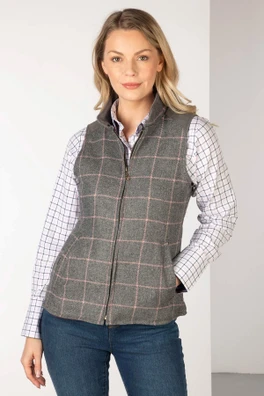 Haworth Womens Tweed Waistcoat - Grey / Pink