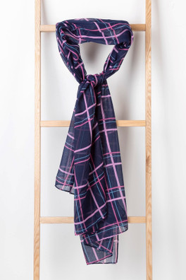 Polly Womens Checked Floaty Scarf - Navy