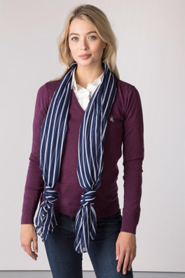 Ladies Striped Floaty Scarf - Navy