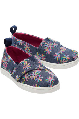 Kids Floral Embroidery Espadrilles - Navy