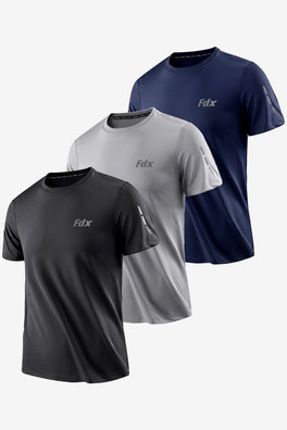 Men's Pack of 3 Running Shirt Gym Training Top - Black/Grey/Navy