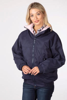 Womens Fleece Lined Bomber Jacket - Navy/Pink