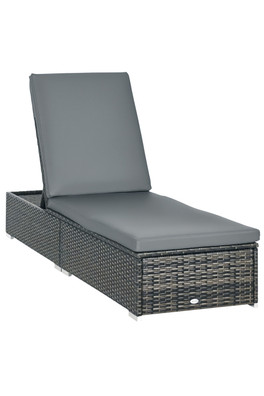 Rattan Garden Sun Lounger with Cushion - Grey