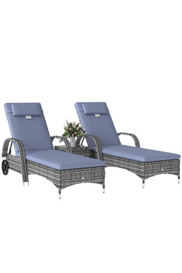 Rattan Adjustable Garden Sun Lounger Set - Grey