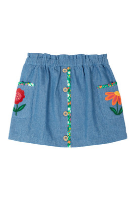 Kids 100% Cotton Selena Denim Skirt - Denim/Wildflower