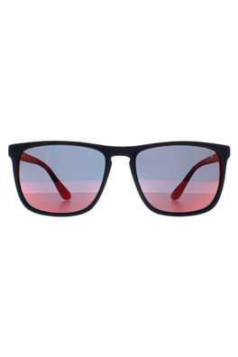 Shockwave Rectangle Mens Sunglasses - Rubberised Blue / Red Mirrored