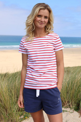 Womens Short Sleeve Breton Top - Cherry