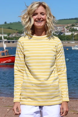 Womens Striped Roll Neck Sweatshirt - Lemon