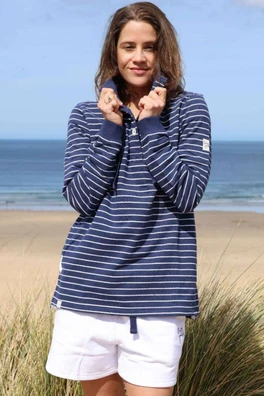 Womens Polka Dot Button Neck Sweatshirt - Twilight