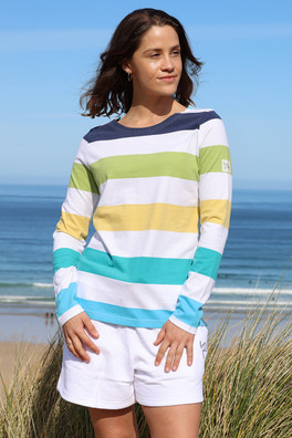 Womens Multi Stripe Breton Top - Greens - Block