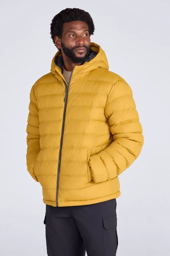 Seasons Mens Fur Lined Puffer Jacket - Mustard