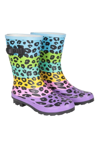 Mid Height Womens Printed Rubber Wellie - Bright Blue