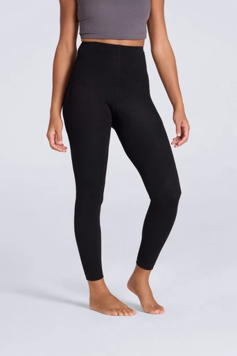 Fleece Lined Ribbed Womens Leggings - Black