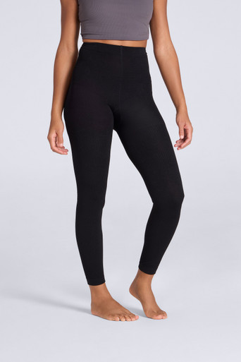 Fleece Lined Ribbed Womens Leggings - Black