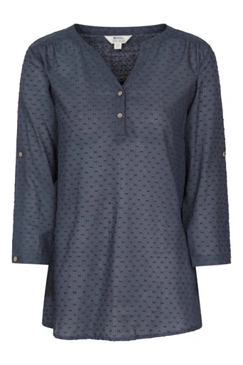 Petra Swiss Dobby Womens 3/4 Sleeve Shirt - Dark Blue